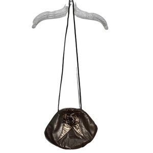 Vintage Women's  1980's D-H Gray Leather Flower Bow Shoulder Crossbody Bag